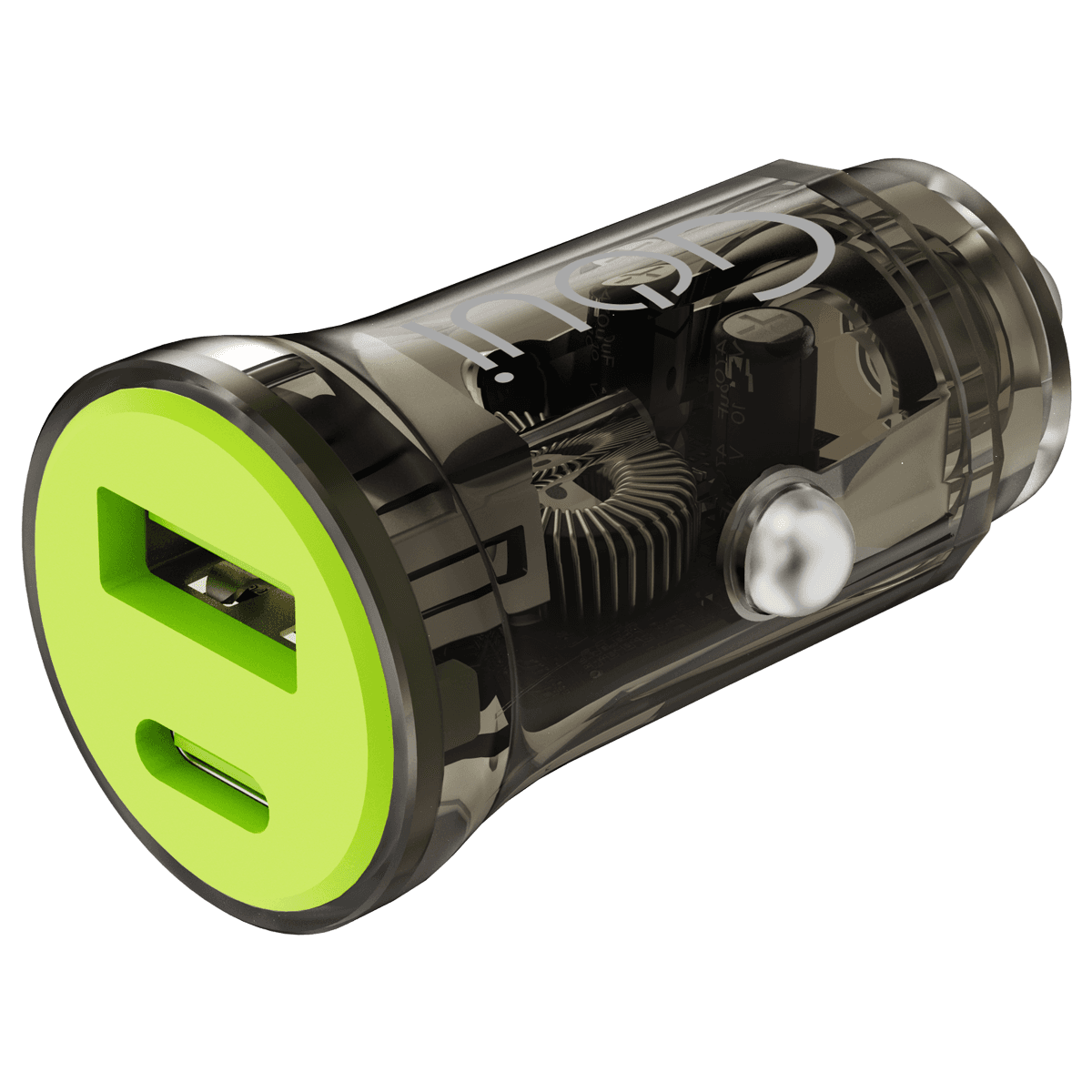 Goui Blaze Car Charger | 30W Super Fast Charging | USB & Type-C Ports | Multiple Safety | Unique Transparent Design | G-CAR30WTRA-3A |